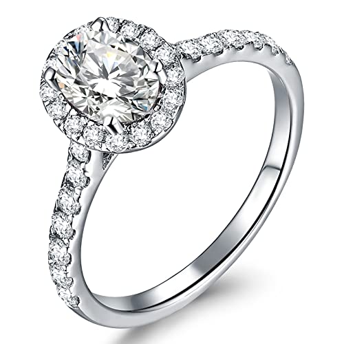 YL 925 Sterling Silber Schliff 5A Oval Zirkonia Verlobungsring für Damen Braut(Größe 60) von YL