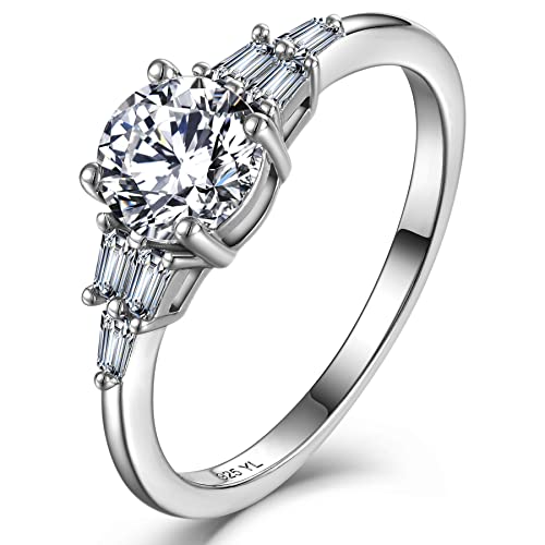YL 925 Sterling Silber Schliff 5A Runder Zirkonia Verlobungsring Ehering Ring für Damen Braut(Größe 56) von YL