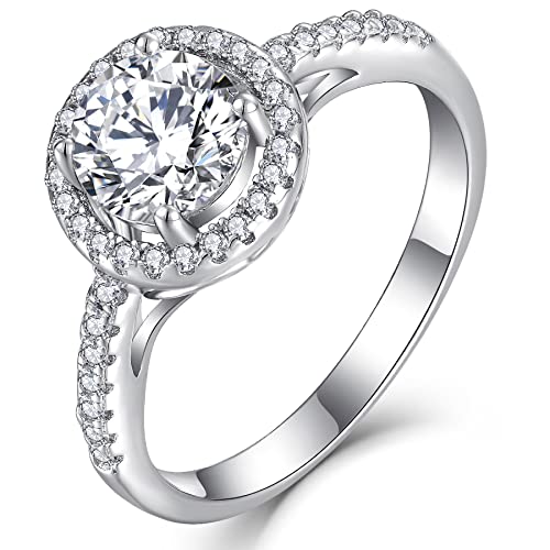 YL 925 Sterling Silber Schliff 5A Runder Zirkonia Verlobungsring Hochzeit Versprechen Ring für Damen Braut(Größe 50) von YL