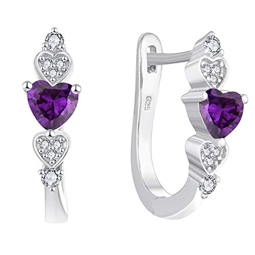 YL Creolen 925 Sterlingsilber mit Februar Geburtsstein Amethyst U Form Huggie Ohrringe für Damen von YL