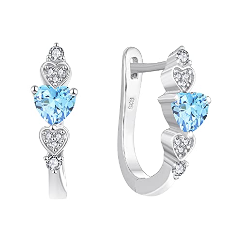 YL Creolen 925 Sterlingsilber mit März Geburtsstein Aquamarinblau U Form Huggie Ohrringe für Damen von YL