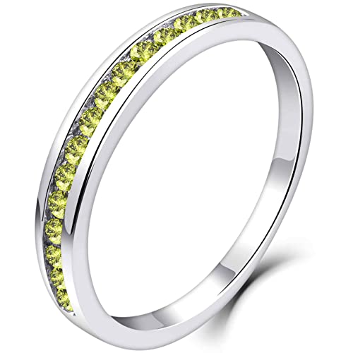 YL Damen Ewigkeitsring 925 Sterling Silber Schliff August Geburtsstein Peridot Zirkonia Jahrestag Verlobungsring(Größe 58） von YL
