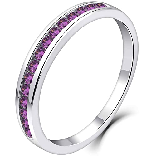 YL Damen Ewigkeitsring 925 Sterling Silber Schliff Februar Geburtsstein Amethyst Jahrestag Verlobungsring(Größe 52 von YL