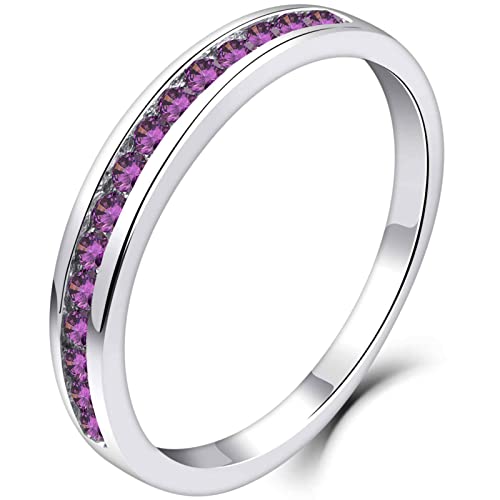 YL Damen Ewigkeitsring 925 Sterling Silber Schliff Februar Geburtsstein Amethyst Jahrestag Verlobungsring(Größe 56） von YL