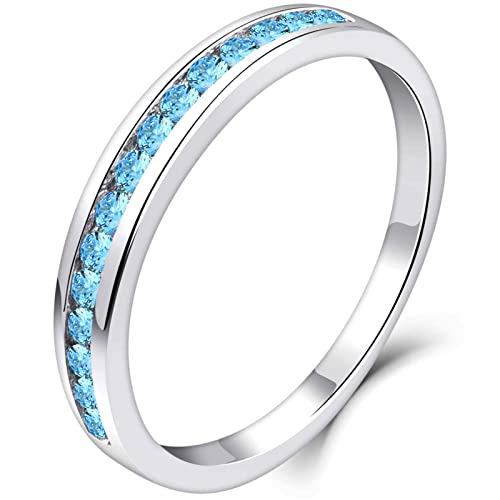 YL Damen Ewigkeitsring 925 Sterling Silber Schliff März Geburtsstein Aquamarinblau Jahrestag Verlobungsring(Größe 60） von YL