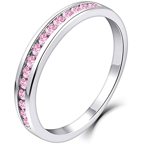 YL Damen Ewigkeitsring 925 Sterling Silber Schliff Oktober Geburtsstein Turmalin Rosa Jahrestag Verlobungsring(Größe 58 von YL