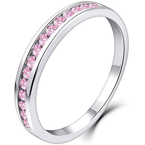 YL Damen Ewigkeitsring 925 Sterling Silber Schliff Oktober Geburtsstein Turmalin Rosa Jahrestag Verlobungsring(Größe 58） von YL