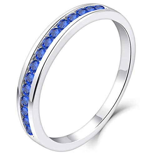 YL Damen Ewigkeitsring 925 Sterling Silber Schliff September Geburtsstein Saphir Jahrestag Verlobungsring(Größe 54） von YL