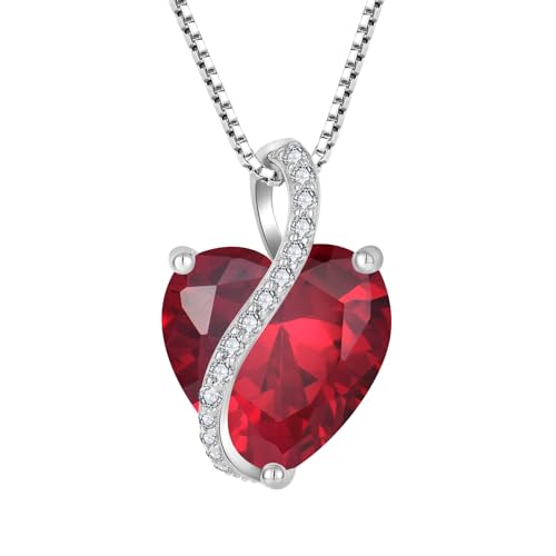 YL Damen Herz Halskette 925 Sterling Silber Anhänger Juli Geburtsstein Rubin Kette Schmuck Geschenke für Mutter ihre Frau Freundin von YL