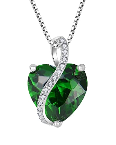 YL Damen Herz Halskette 925 Sterling Silber Anhänger Mai Geburtsstein Smaragd Kette Schmuck Geschenke für Mutter ihre Frau Freundin von YL