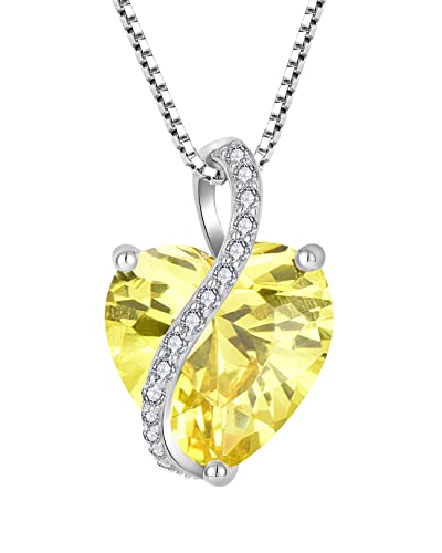 YL Damen Herz Halskette 925 Sterling Silber Anhänger November Geburtsstein Citrine Kette Schmuck Geschenke für Mutter ihre Frau Freundin von YL