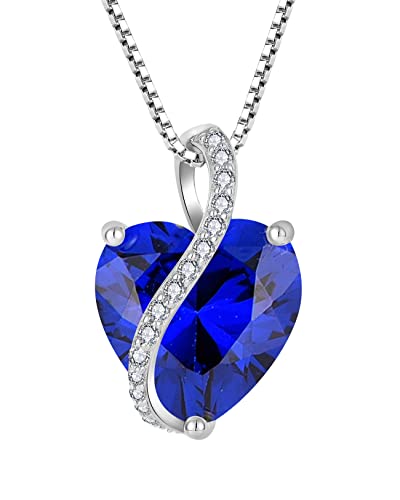 YL Damen Herz Halskette 925 Sterling Silber Anhänger September Geburtsstein Saphir Kette Schmuck Geschenke für Mutter ihre Frau Freundin von YL