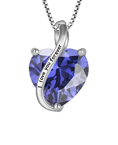 YL Damen Halskette 925 Sterling Silber "I love you" Anhänger Dezember Geburtsstein Tanzanit Halskette Schmuck Geschenke für Mutter Freundin Damen von YL