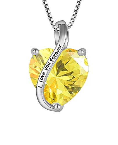 YL Damen Halskette 925 Sterling Silber I love you Anhänger November Geburtshelfer Zitrin Halskette Schmuckgeschenke für Mutter Freundin Damen von YL