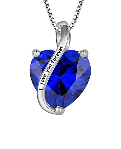 YL Damen Halskette 925 Sterling Silber "I love you" Anhänger September Geburtsstein Saphir Halskette Schmuckgeschenke für Mutter Freundin Damen von YL