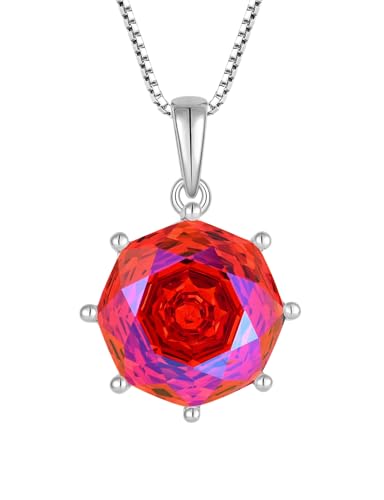 YL Damen Halskette 925 Sterling Silber Rosenschnitt Rund Anhänger Januar Geburtsstein Granat Kette Schmuckgeschenke für Damen Mutter Freundin von YL