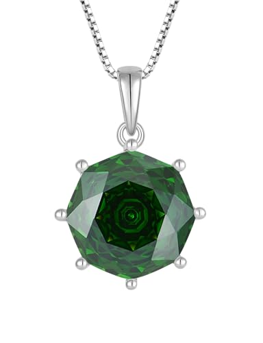 YL Damen Halskette 925 Sterling Silber Rosenschnitt Rund Anhänger Mai Geburtsstein Simulierte Emerald Kette Schmuckgeschenke für Damen Mutter Freundin von YL
