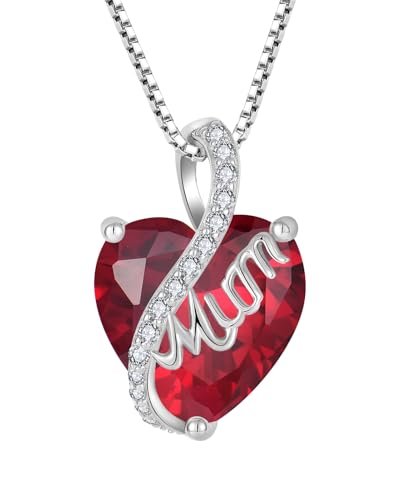 YL Damen Halskette Mum 925 Sterling Silber Herz Anhänger Juli Geburtsstein Rubin Halskette Schmuckgeschenke für Mutter Freundin Frau von YL