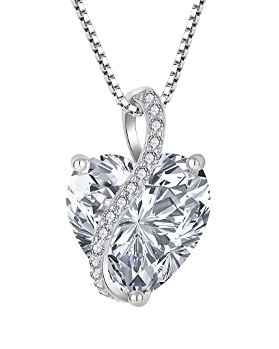 YL Damen Herz Halskette 925 Sterling Silber Anhänger April Geburtsstein Weiß Zirkonia Kette Schmuck Geschenke für Mutter ihre Frau Freundin von YL