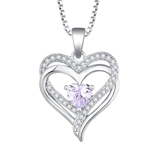 YL Damen Herz Halskette 925 Sterling Silber Anhänger Juni Geburtsstein Alexandrite Doppeltes Herz Kette Schmuck Geschenke für Mutter ihre Frau Freundin von YL