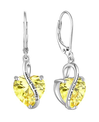 YL Damen Herz Ohrringe 925 Sterling Silber "I love you" Tropfenohrringe November Geburtshelfer Zitrin Schmuckgeschenke für Mutter Freundin Damen von YL
