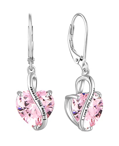 YL Damen Herz Ohrringe 925 Sterling Silber "I love you" Tropfenohrringe Oktober Geburtsstein Rosa Turmaline Schmuckgeschenke für Mutter Freundin Damen von YL