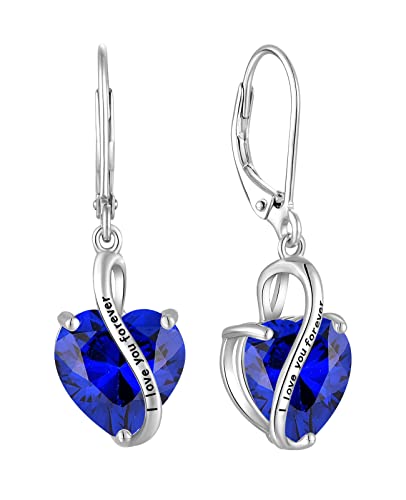 YL Damen Herz Ohrringe 925 Sterling Silber "I love you" Tropfenohrringe September Geburtsstein Saphir Schmuckgeschenke für Mutter Freundin Damen von YL