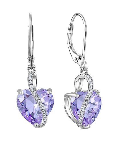 YL Damen Herz Ohrringe 925 Sterling Silber Tropfenohrringe Juni Geburtsstein Alexandrite Schmuck Geschenke für Mutter Freundin Damen von YL