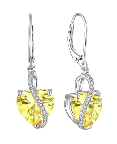 YL Damen Herz Ohrringe 925 Sterling Silber Tropfenohrringe November Geburtshelfer Zitrin Schmuckgeschenke für Mutter Freundin Damen von YL