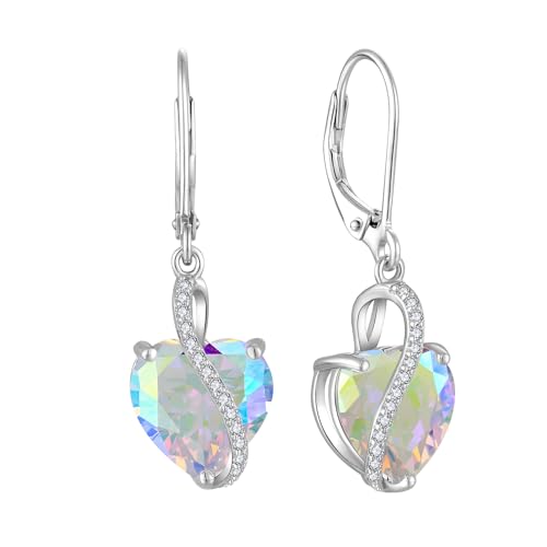 YL Damen Herz Ohrringe 925 Sterling Silber Tropfenohrringe Regenbogen Zirkonia Weiß Schmuckgeschenke für Mutter Freundin Damen von YL