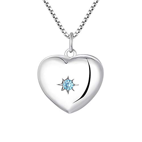 YL Damen Kette Herz Medaillon Zum Öffnen für Bilder 925 Sterling Silber Foto Medaillon Aufklappbar Halskette mit Aquablauer/Spinell/Rosa/Grün/Rubin Zirkonia Edelstein Anhänger Schmuck von YL