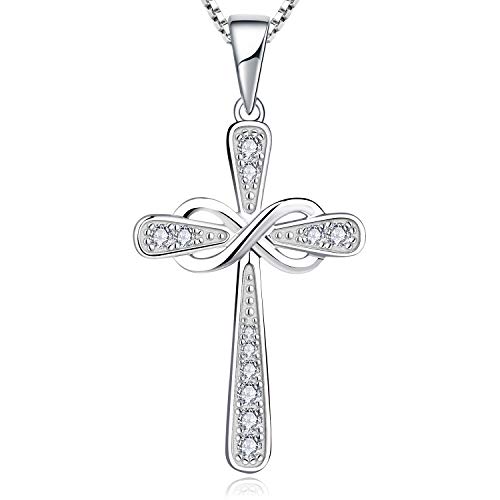 YL Damen Kreuz Halskette 925 Sterlingsilber mit Weißes Gold Vergoldet Crucifix und Unendlichkeit Kette Anhänger für Frauen, 45-50 CM von YL