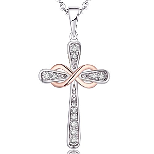 YL Damen Kreuz Halskette 925 Sterlingsilber mit Gold Vergoldet Crucifix und Unendlichkeit Kette Anhänger für Frauen, 45-50 CM von YL