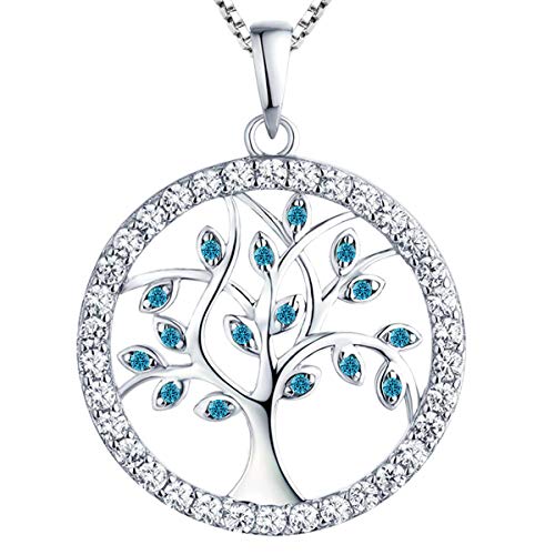 YL Damen Lebensbaum Anhänger mit Kette 925 Sterlingsilber Blau Baum des Lebens Anhänger Halskette für Damen Mädchen Mutter, Kettenlänge 45-50 CM von YL