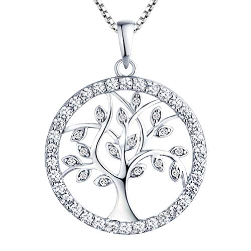 YL Damen Lebensbaum Anhänger mit Kette 925 Sterlingsilber Zirkonia Baum des Lebens Anhänger Halskette für Damen Mädchen Mutter, Kettenlänge 45-50 CM von YL