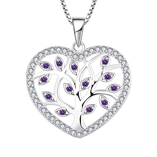 YL Damen Lebensbaum Herz Kette 925 Sterling Silber geschnitten Amethyst Baum des Lebens Anhänger Halskette für Damen von YL