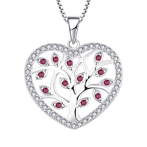 YL Damen Lebensbaum Herz Kette 925 Sterling Silber geschnitten Rubin Baum des Lebens Anhänger Halskette für Damen von YL