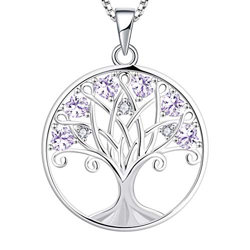 YL Damen Lebensbaum Kette 925 Sterling Silber geschnitten Herz Juni Geburtsstein Alexandrit Zirkonia Baum des Lebens Stammbaum Anhänger Halskette für Frauen, 45 + 3CM von YL