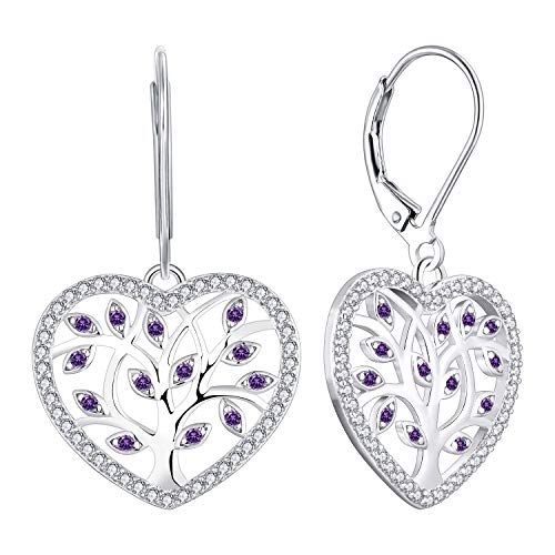 YL Damen Lebensbaum Ohrringe Kette 925 Sterling Silber geschnitten Amethyst Baum des Lebens Ohrringe für Damen von YL