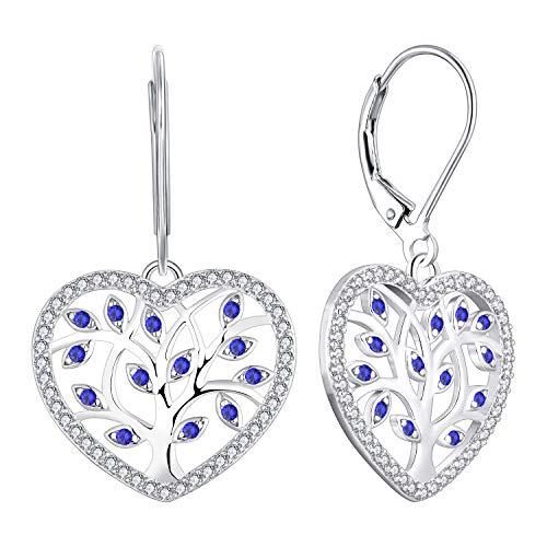 YL Damen Lebensbaum Ohrringe Kette 925 Sterling Silber geschnitten Spinellblau Zirkonia Baum des Lebens Ohrringe für Damen von YL