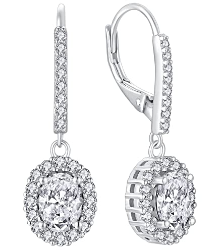 YL Damen Ohrhänger 925 Sterling Silber April Geburtsstein Simuliertes Diamant Oval Ohrringe von YL