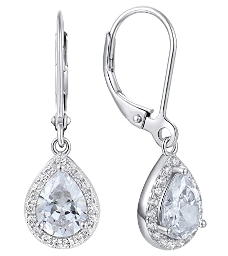 YL Damen Ohrhänger 925 Sterling Silber April Geburtsstein Simuliertes Diamant Oval Tropfen Ohrringe von YL