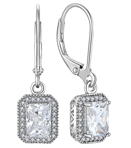 YL Damen Ohrhänger 925 Sterling Silber April Geburtsstein Simuliertes Diamant Quadrat Ohrringe von YL