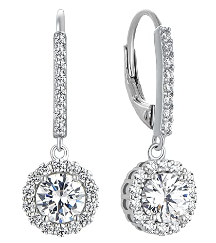 YL Damen Ohrhänger 925 Sterling Silber April Geburtsstein Simuliertes Diamant Runden Tropfen Ohrringe von YL