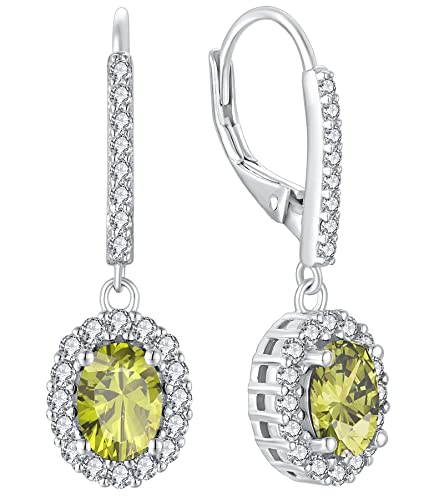 YL Damen Ohrhänger 925 Sterling Silber August Geburtsstein Peridot Zirkonia Oval Ohrringe von YL