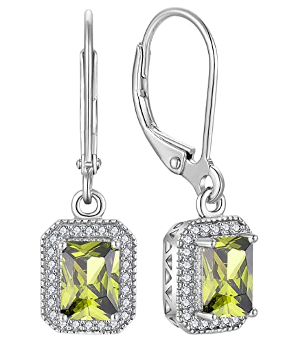 YL Damen Ohrhänger 925 Sterling Silber August Geburtsstein Peridot Zirkonia Quadrat Ohrringe von YL