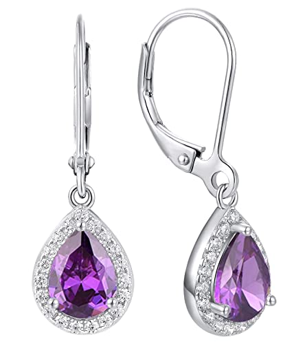 YL Damen Ohrhänger 925 Sterling Silber Februar Geburtsstein Amethyst Oval Tropfen Ohrringe von YL