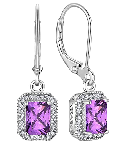 YL Damen Ohrhänger 925 Sterling Silber Februar Geburtsstein Amethyst Quadrat Ohrringe von YL