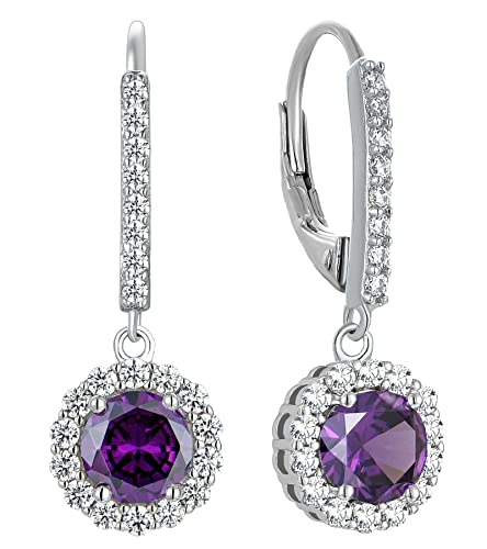 YL Damen Ohrhänger 925 Sterling Silber Februar Geburtsstein Amethyst Runden Tropfen Ohrringe von YL