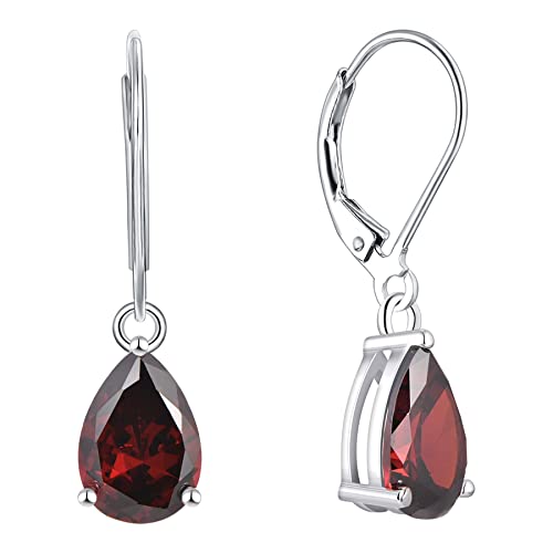 YL Damen Ohrhänger 925 Sterling Silber Januar Geburtsstein Granat Ohrringe von YL